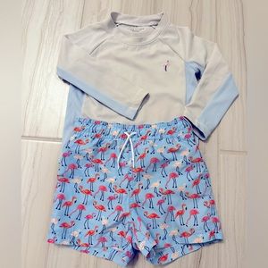 Janie and Jack- flamingo swim shorts + rash guard 12-18 mths